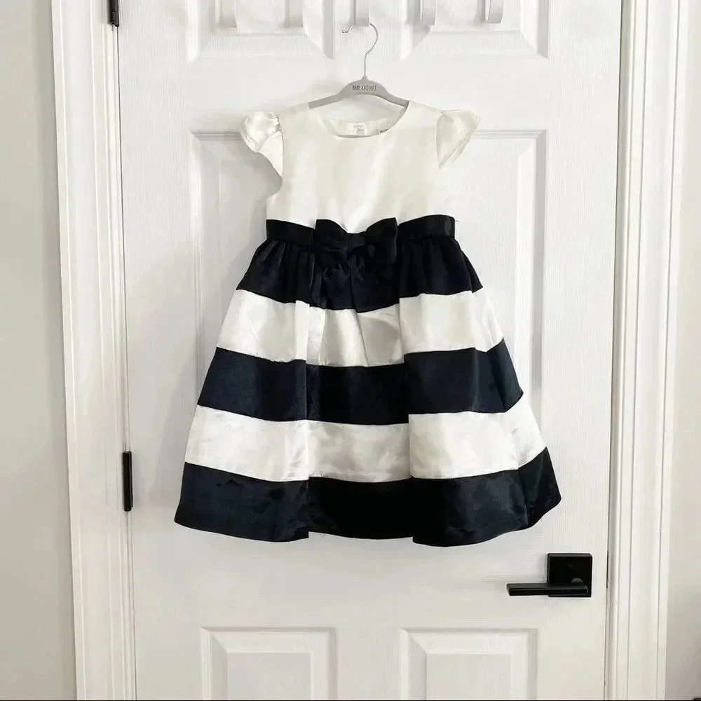 GYMBOREE GIRLS 5T Satin Black Ivory Striped‎ Dress